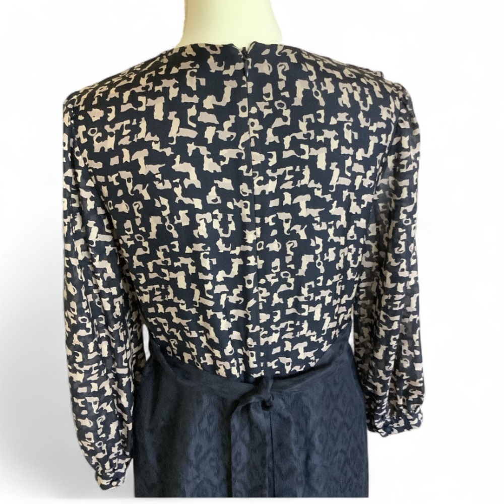 Anthropologie Anna Sui Ruffle V-Neck Silk Cocktail Dress Size 6 Navy Coquette - Picture 5 of 12